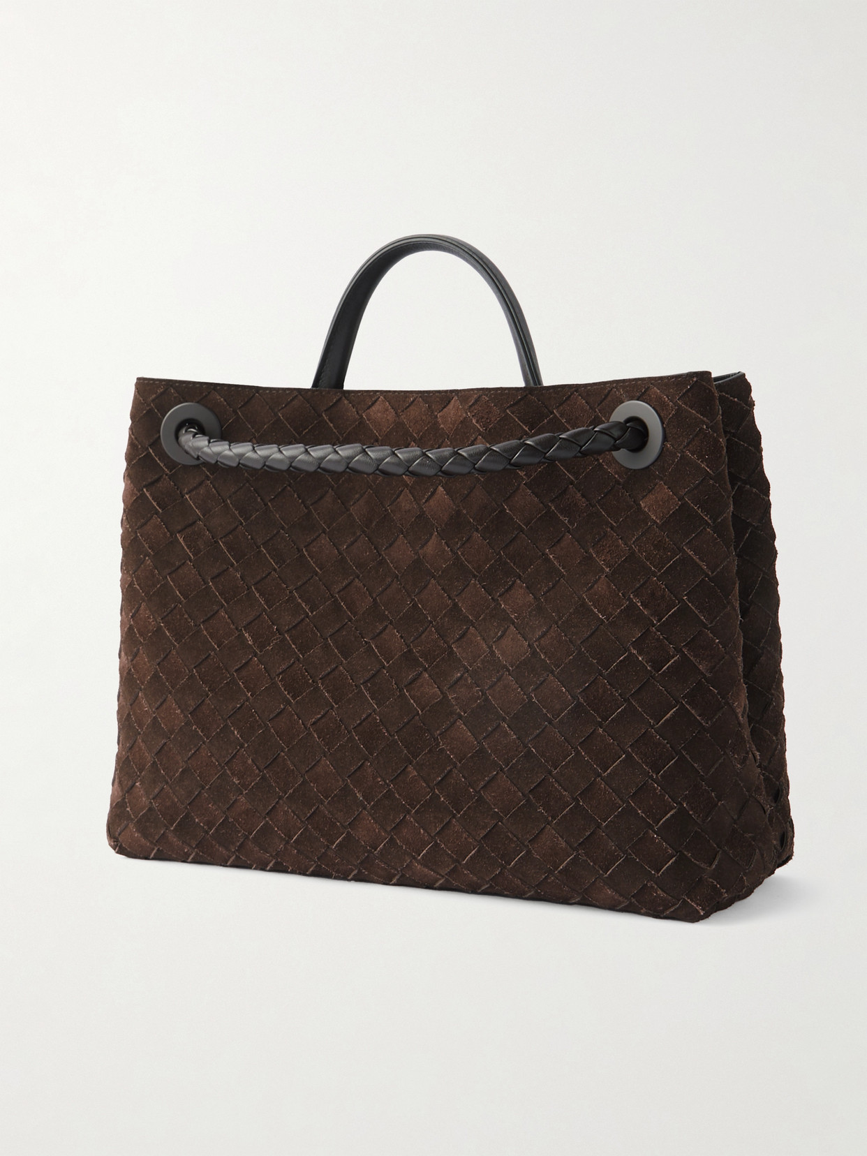 Bottega Veneta Andiamo Medium Intrecciato Suede Tote In Brown