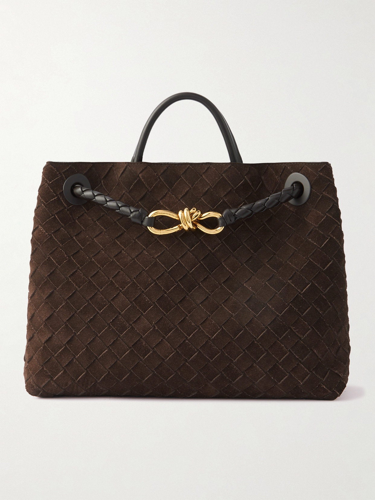 Bottega Veneta Andiamo Medium Intrecciato Suede Tote In Brown