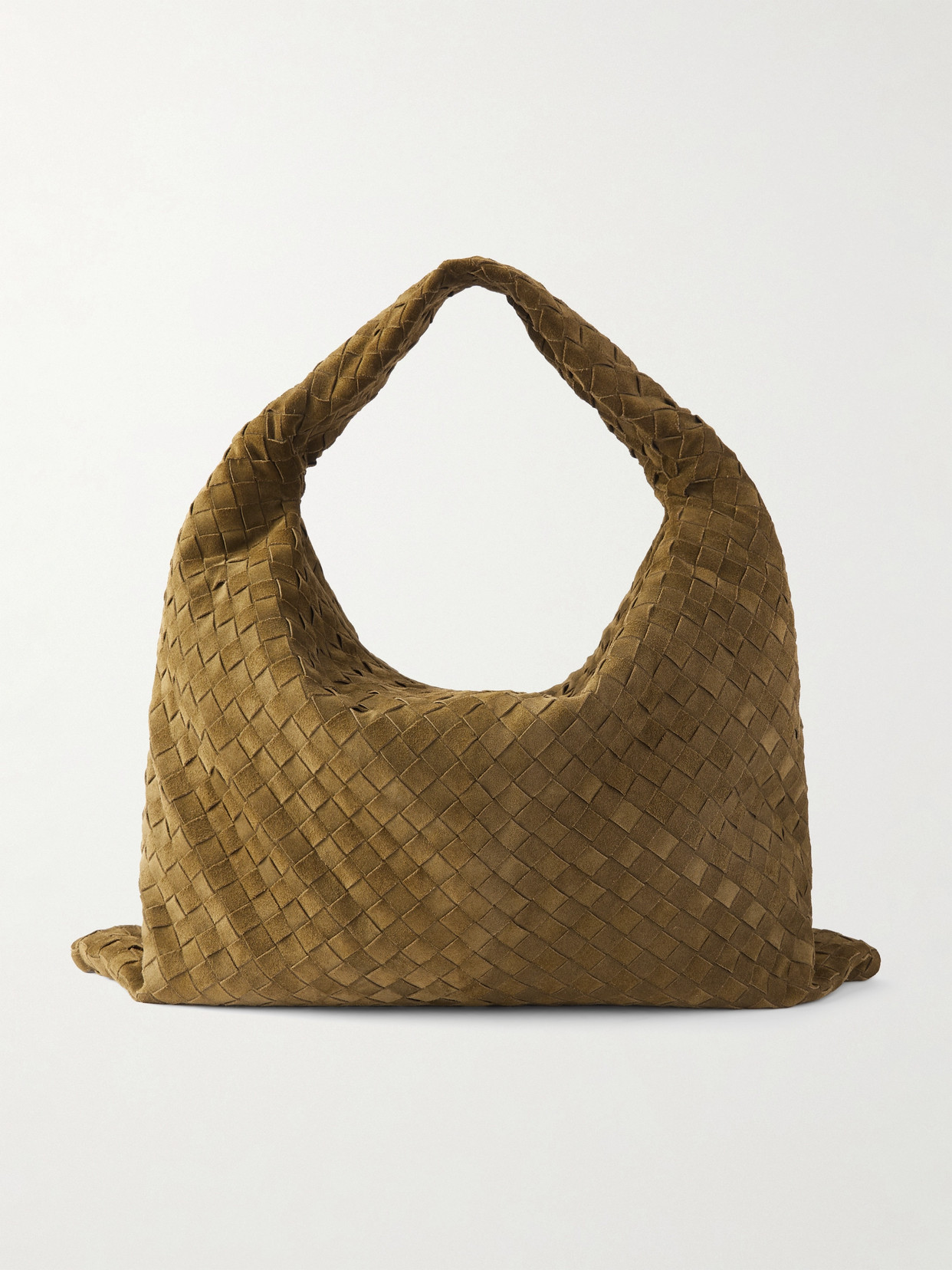 Bottega Veneta Hop Large Intrecciato Suede Shoulder Bag In Green