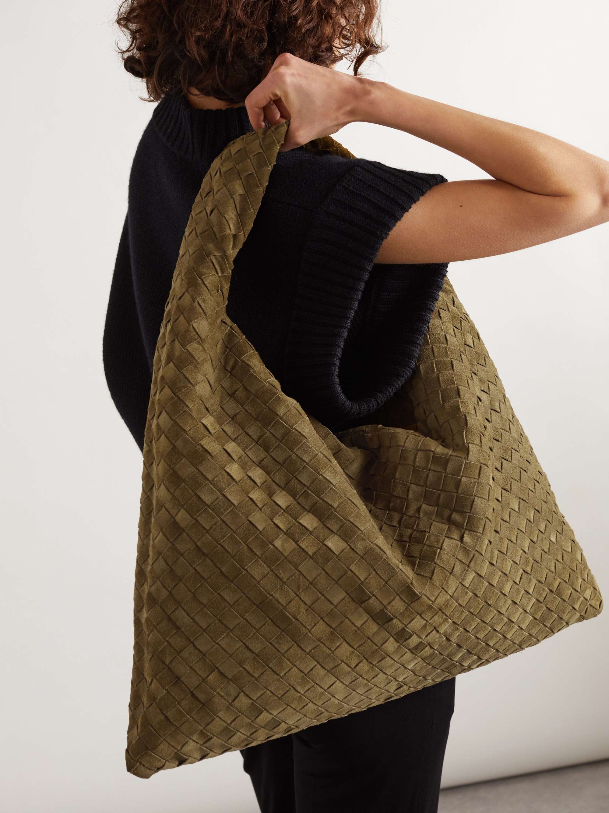 Hop large intrecciato suede shoulder bag