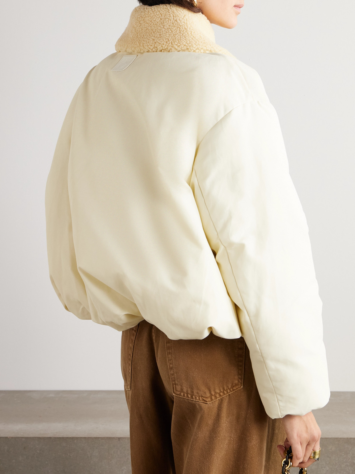 LOEWE SHEARLING-TRIMMED COTTON-BLEND SHELL JACKET