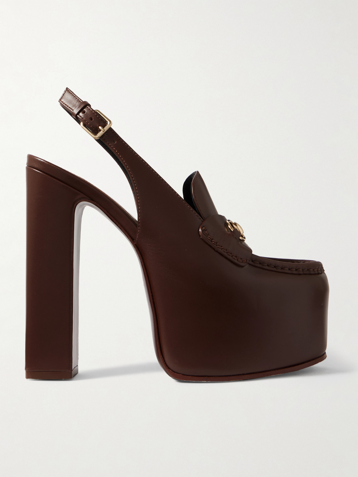 Gucci - Horsebit-embellished Leather Slingback Platform Pumps - Brown
