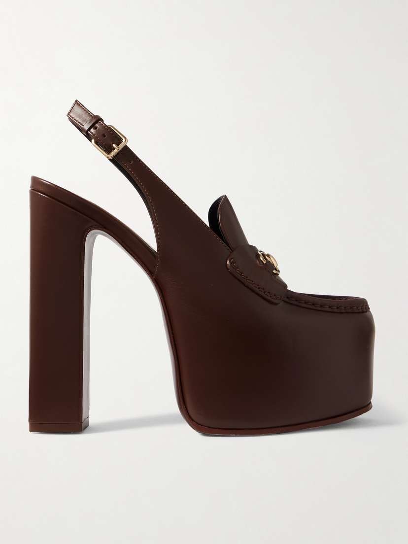 Gucci Horsebit-embellished Leather Slingback Platform Pumps