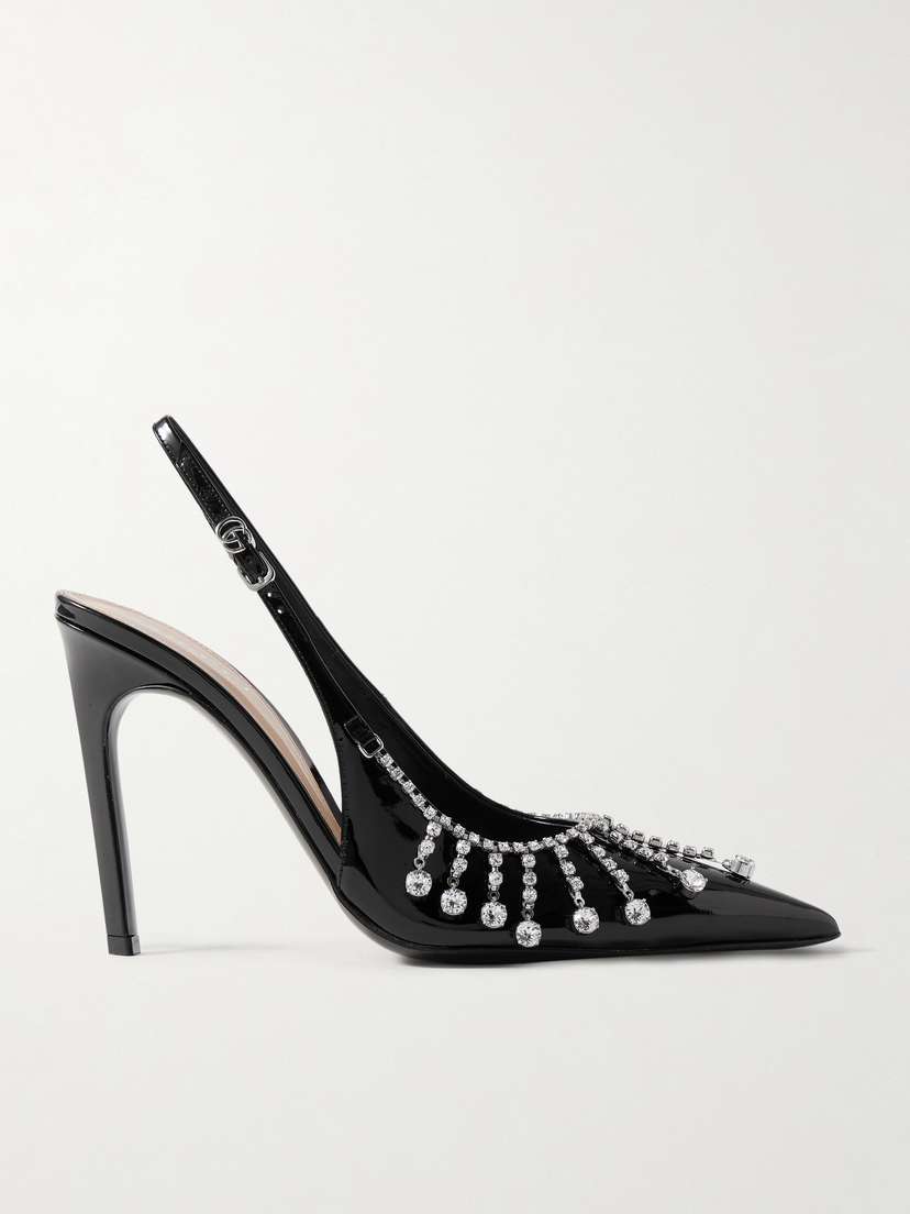 Gucci Crystal-embellished Patent-leather Slingback Pumps