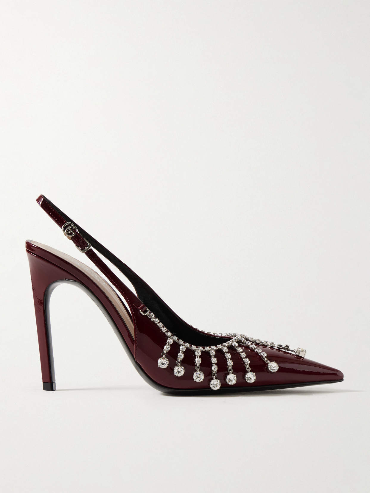 Gucci Crystal-embellished Patent-leather Slingback Pumps In Burgundy