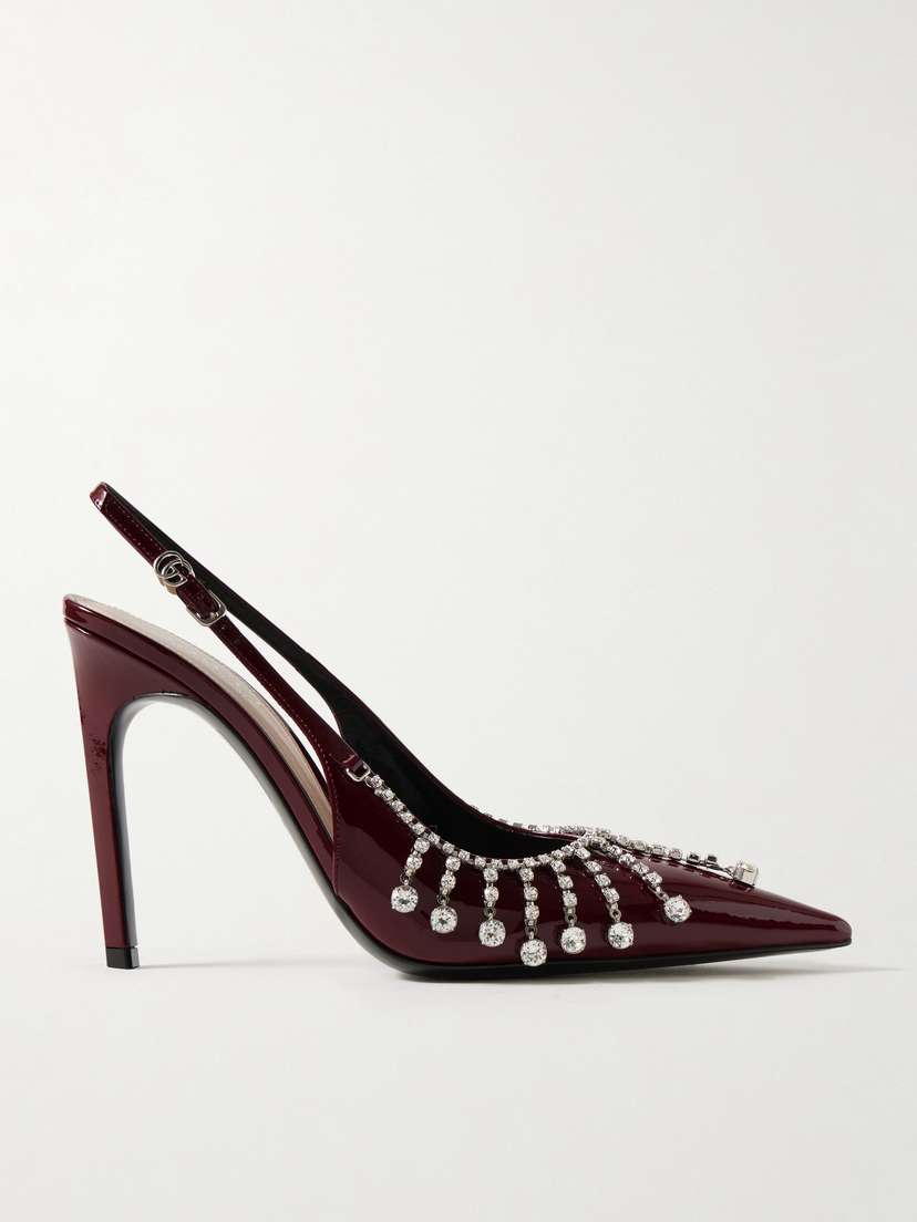 Gucci Crystal-embellished Patent-leather Slingback Pumps