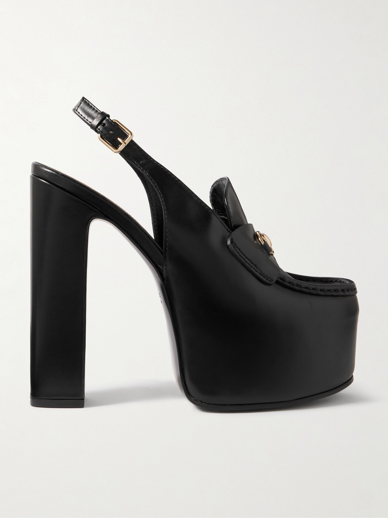 Gucci Horsebit-embellished Leather Slingback Platform Pumps In Black