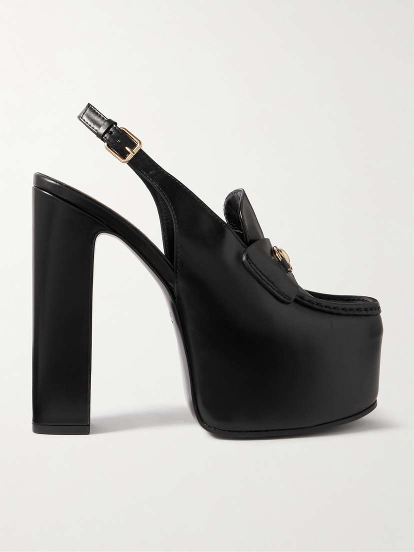 Gucci Horsebit-embellished Leather Slingback Platform Pumps