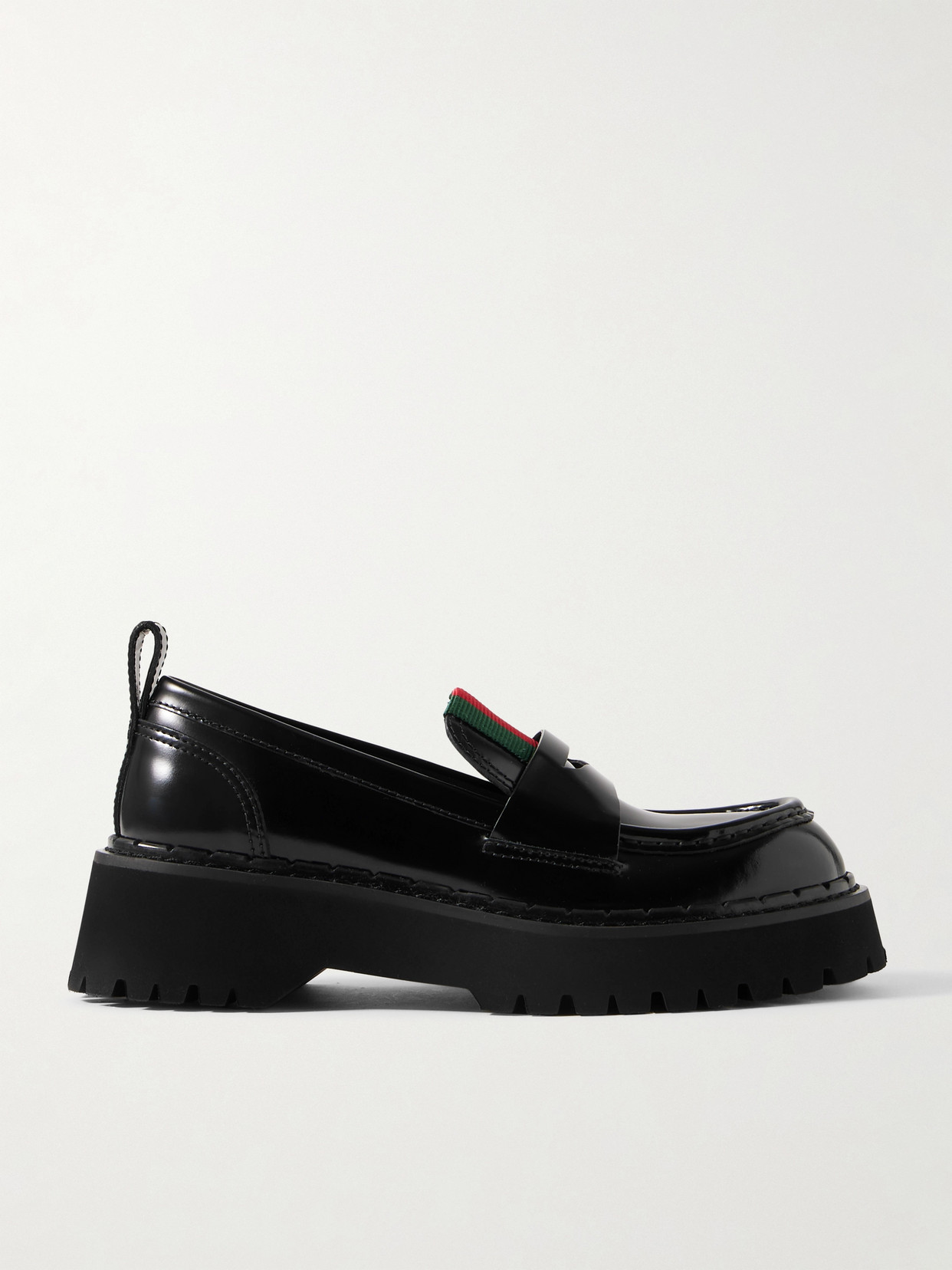 Gucci Thea Webbing-trimmed Patent-leather Loafers In Black