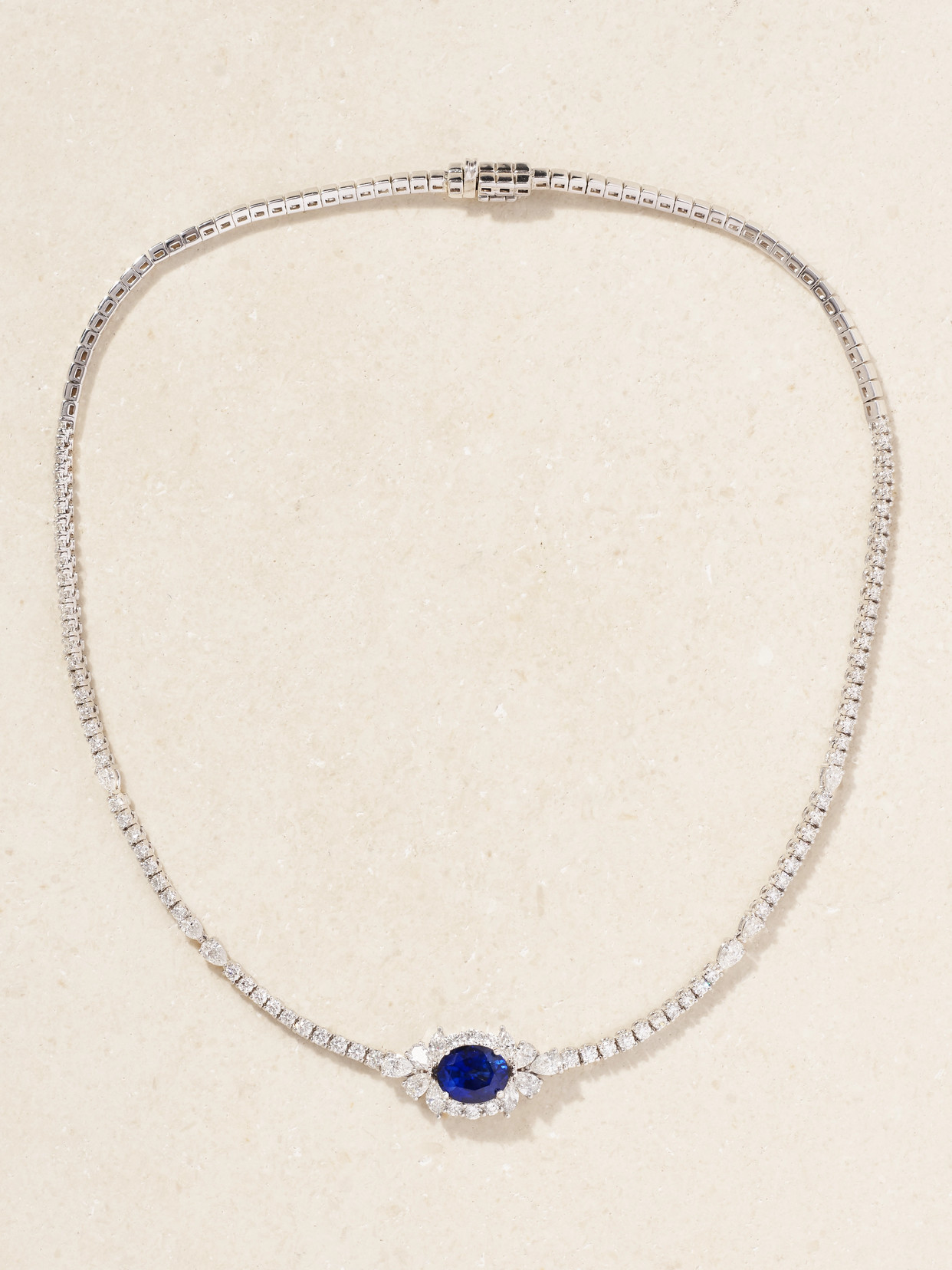 Yeprem 18-karat White Gold Sapphire And Diamond Necklace In Blue
