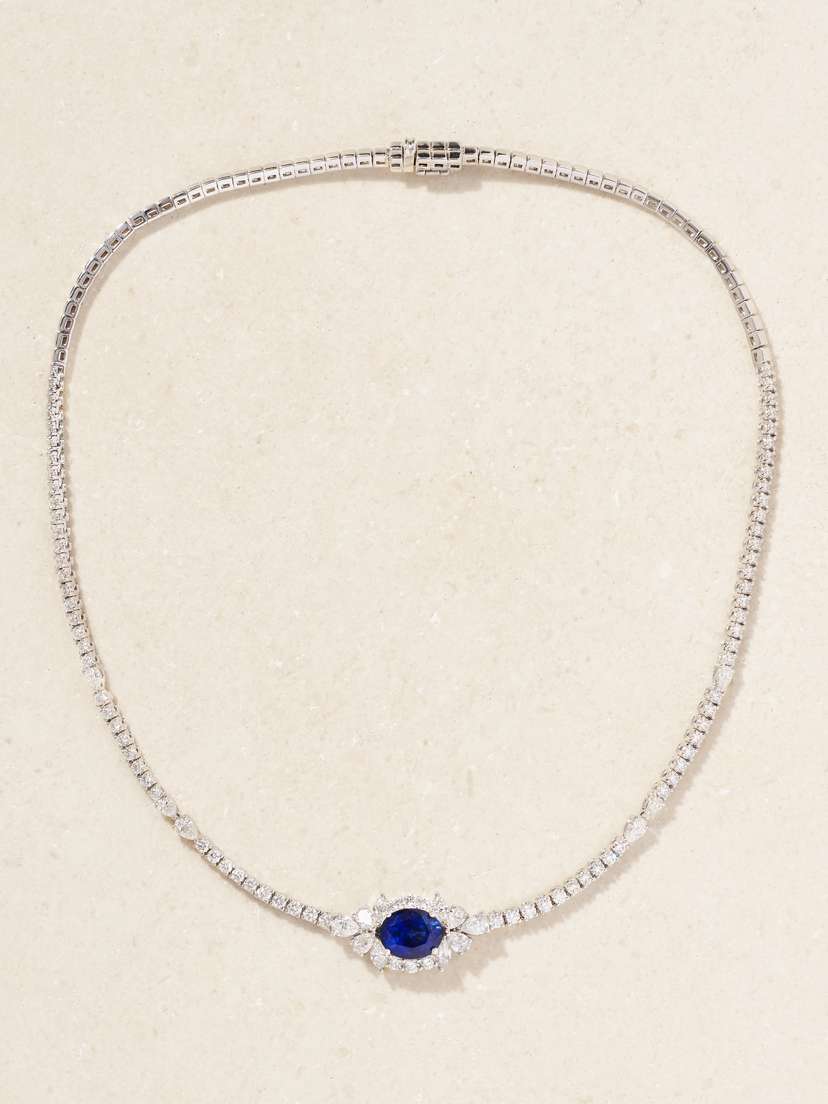 YEPREM 18-karat White Gold Sapphire And Diamond Necklace