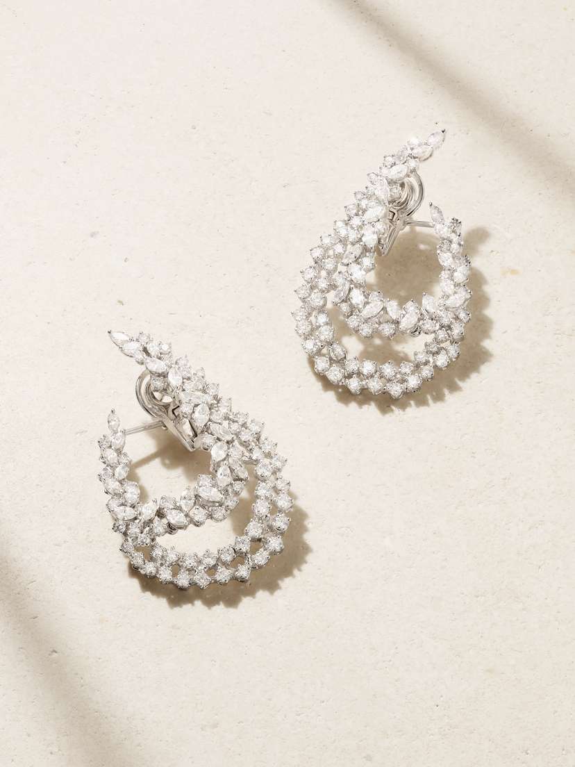 YEPREM 18-karat White Gold Diamond Earrings