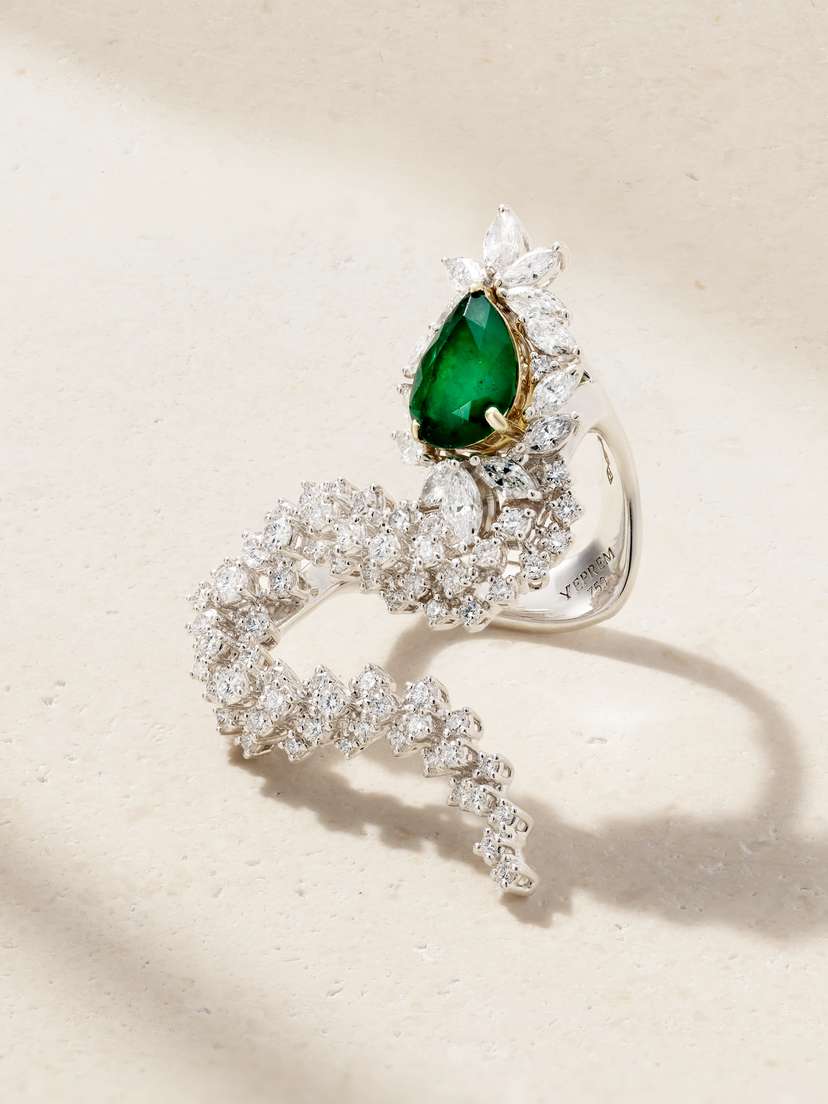 YEPREM Reign Supreme 18-karat White And Yellow Gold, Emerald And Diamond Ring