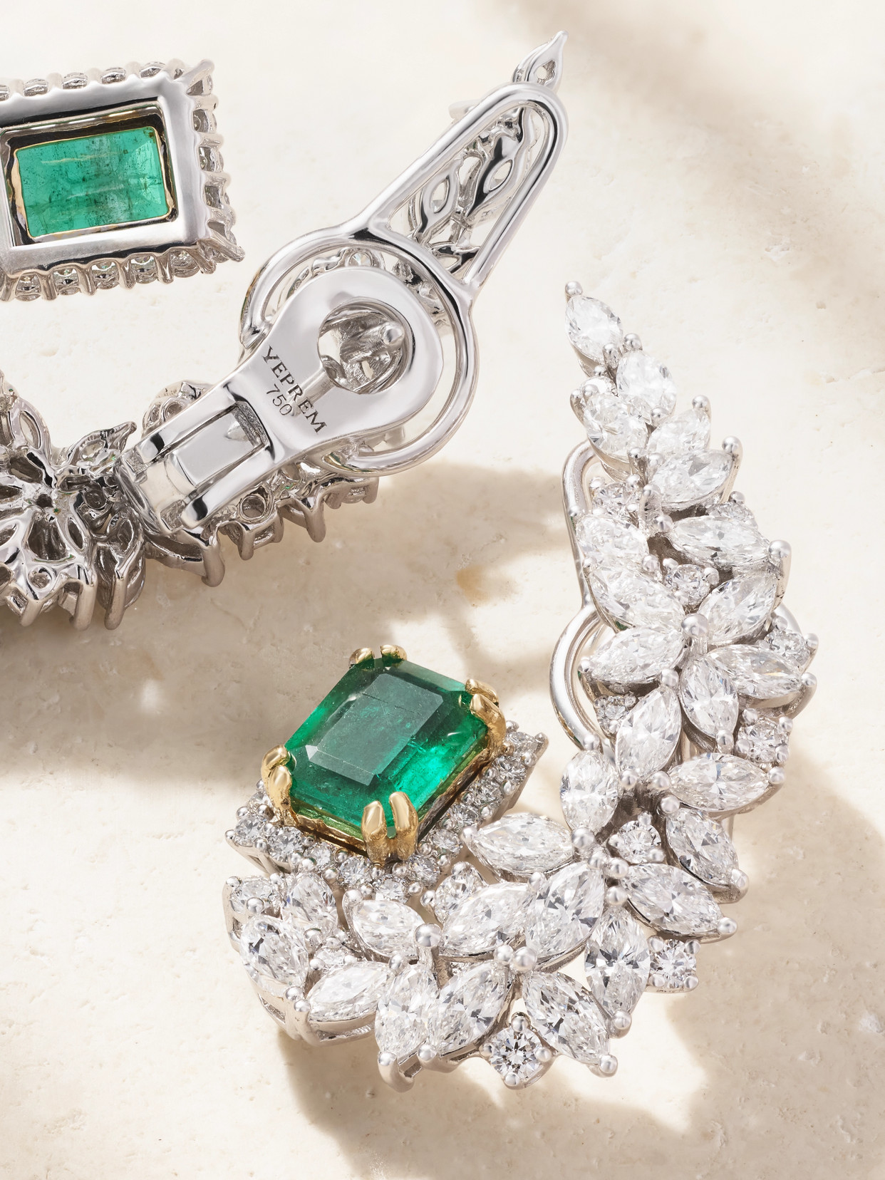 Yeprem 18-karat White And Yellow Gold, Emerald And Diamond Earrings In Green