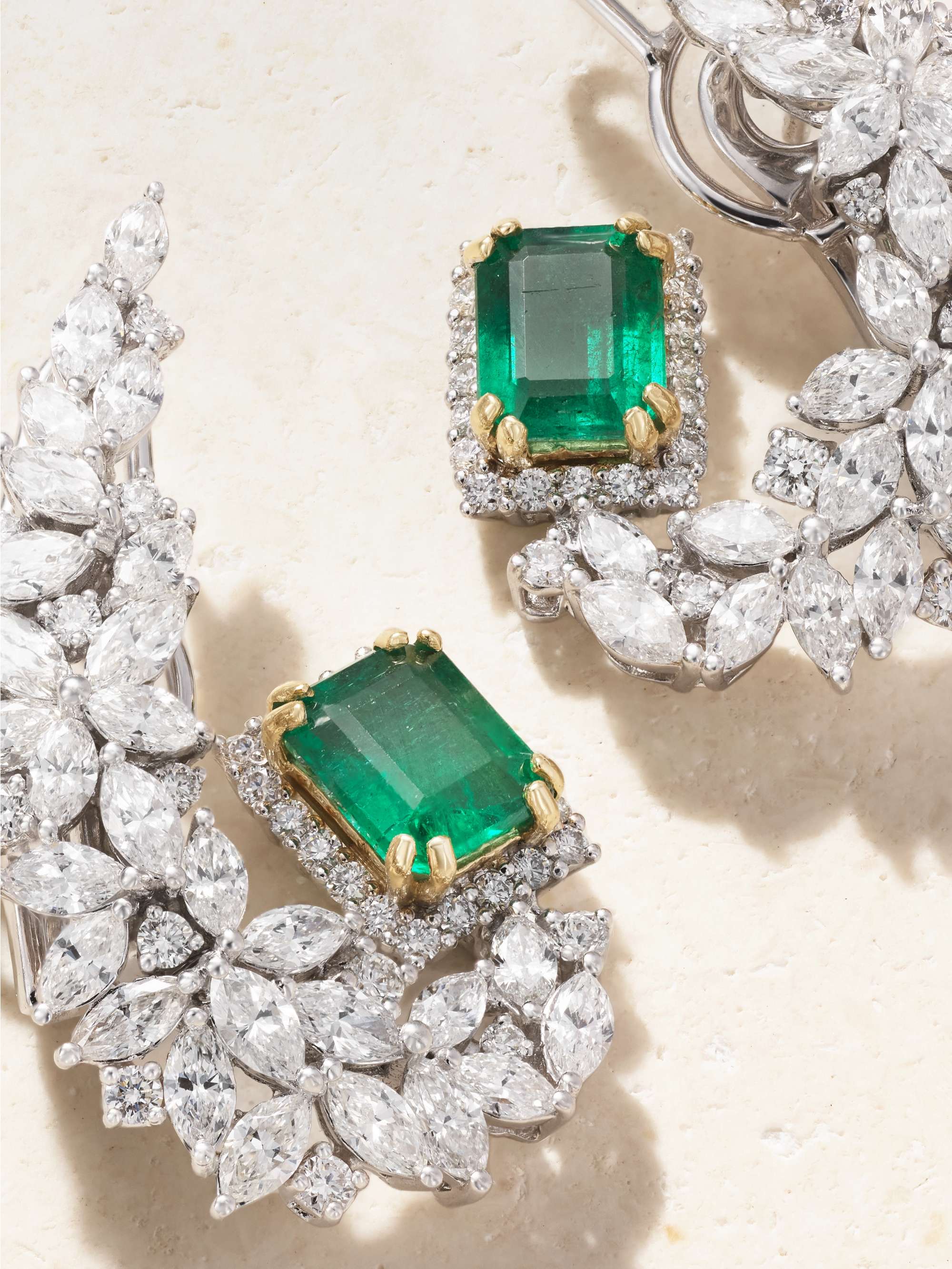 YEPREM 18-karat white gold, emerald and diamond earrings