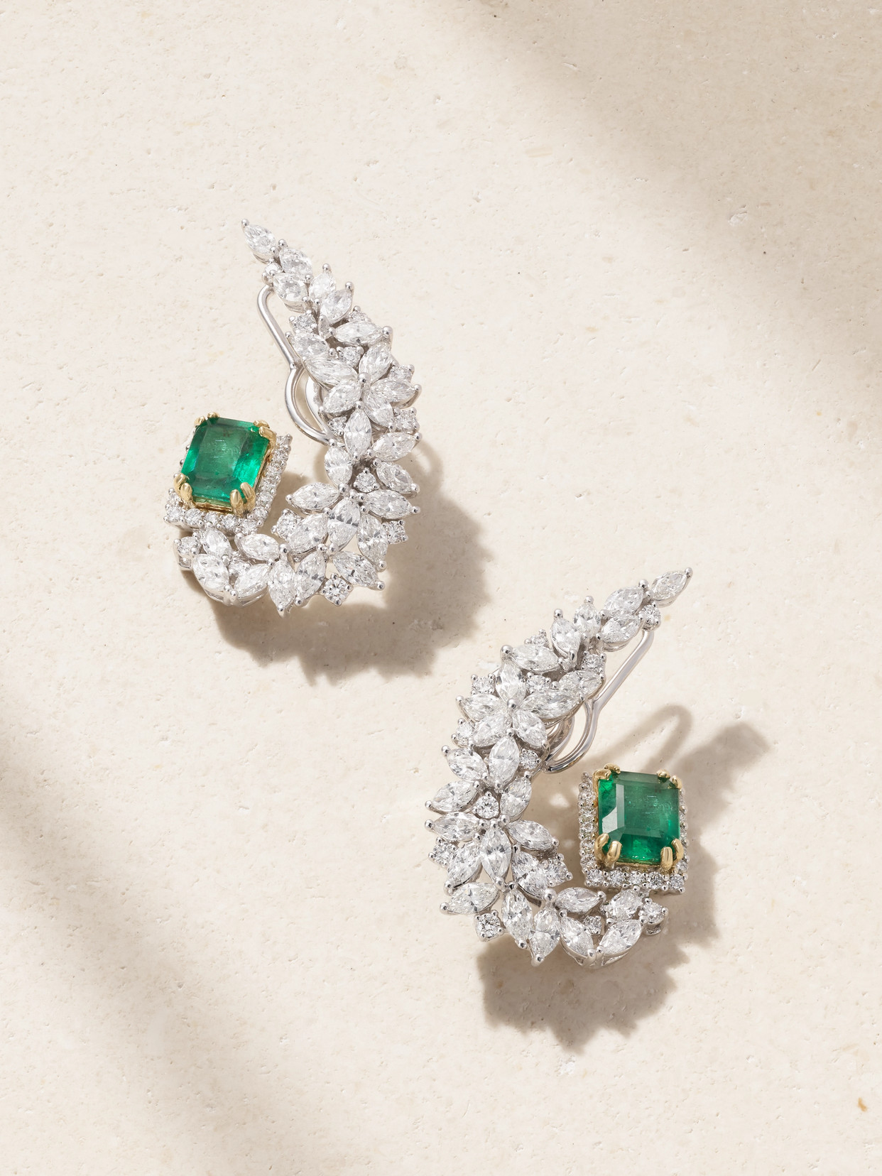 Yeprem 18-karat White And Yellow Gold, Emerald And Diamond Earrings In Green