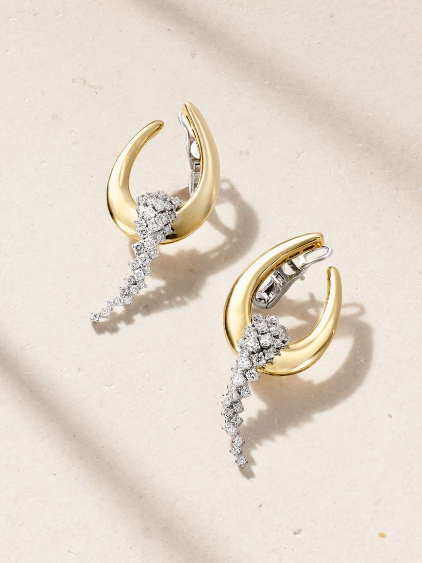 YEPREM Strada Drop 18-karat Yellow And White Gold Diamond Earrings
