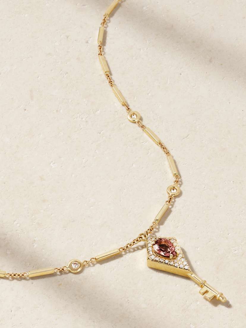 Jacquie Aiche 14-karat Gold, Diamond And Tourmaline Necklace
