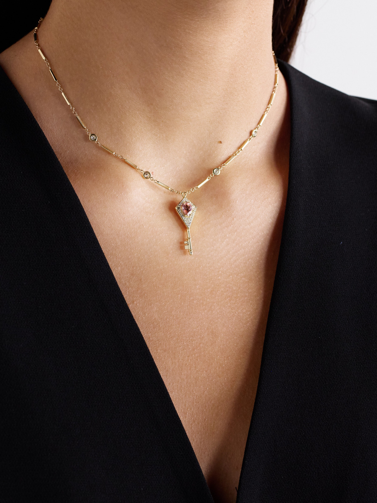 Jacquie Aiche 14-karat Gold, Diamond And Tourmaline Necklace In Gold