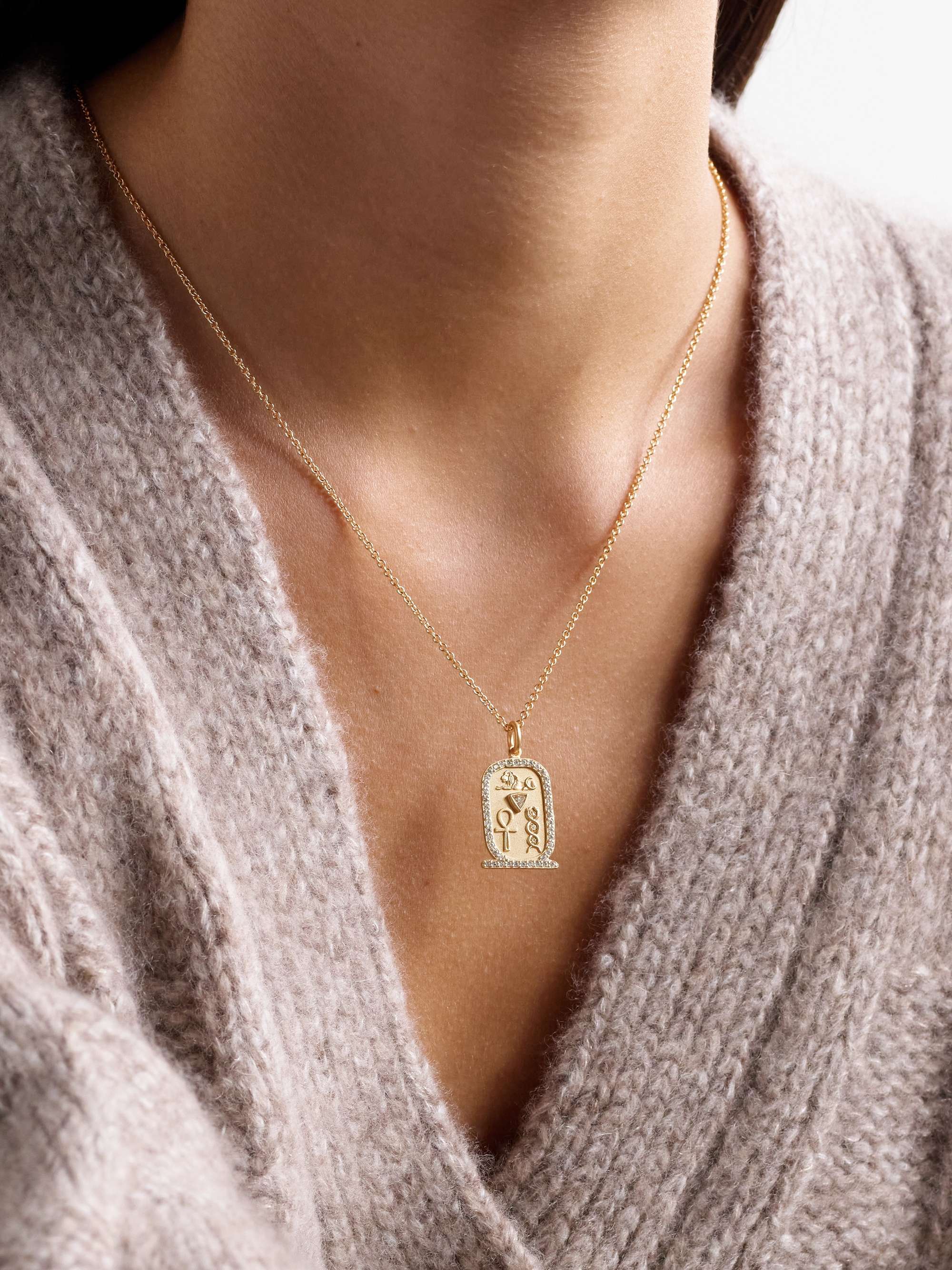 Trillion Cartouche 14 karat gold diamond necklace