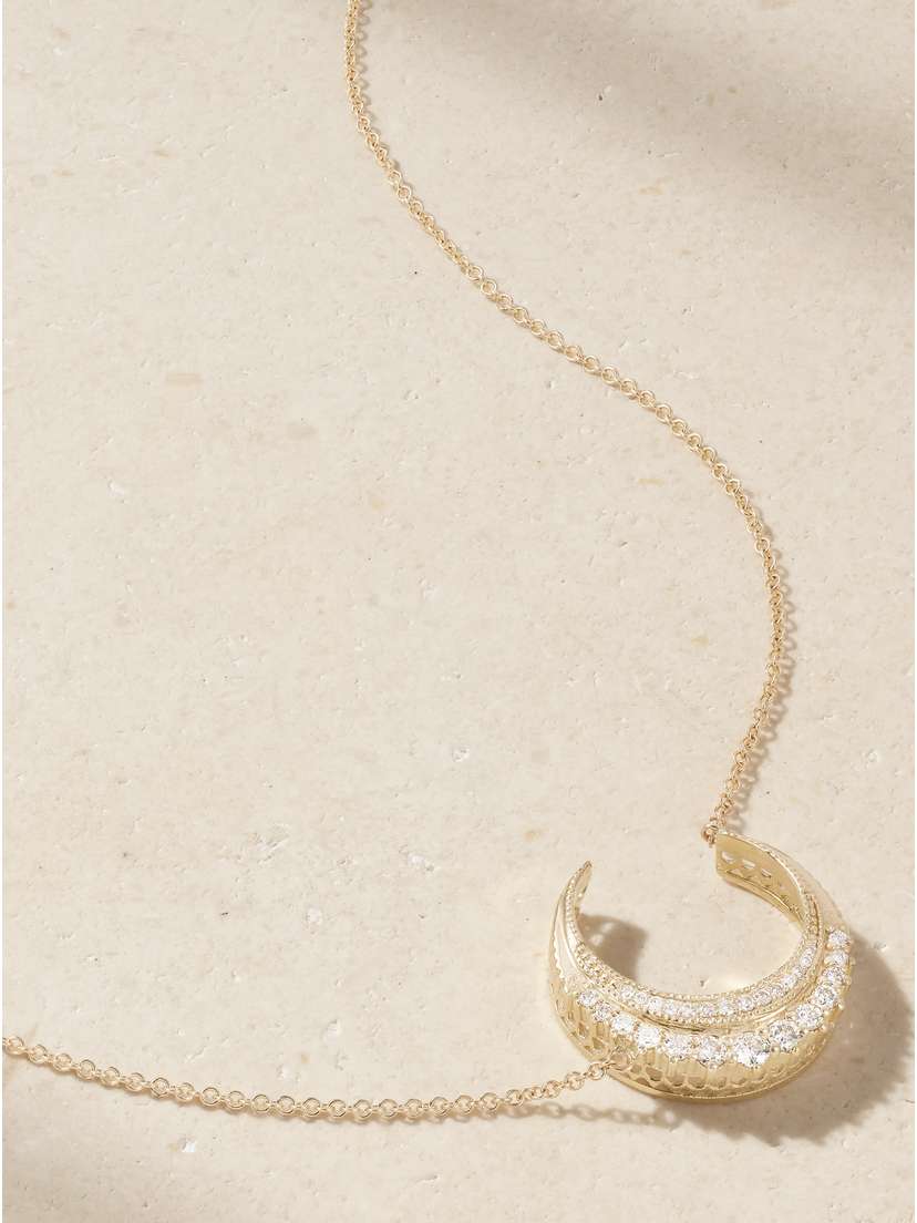 Jacquie Aiche Mini Crescent Moon 14-karat Gold Diamond Necklace