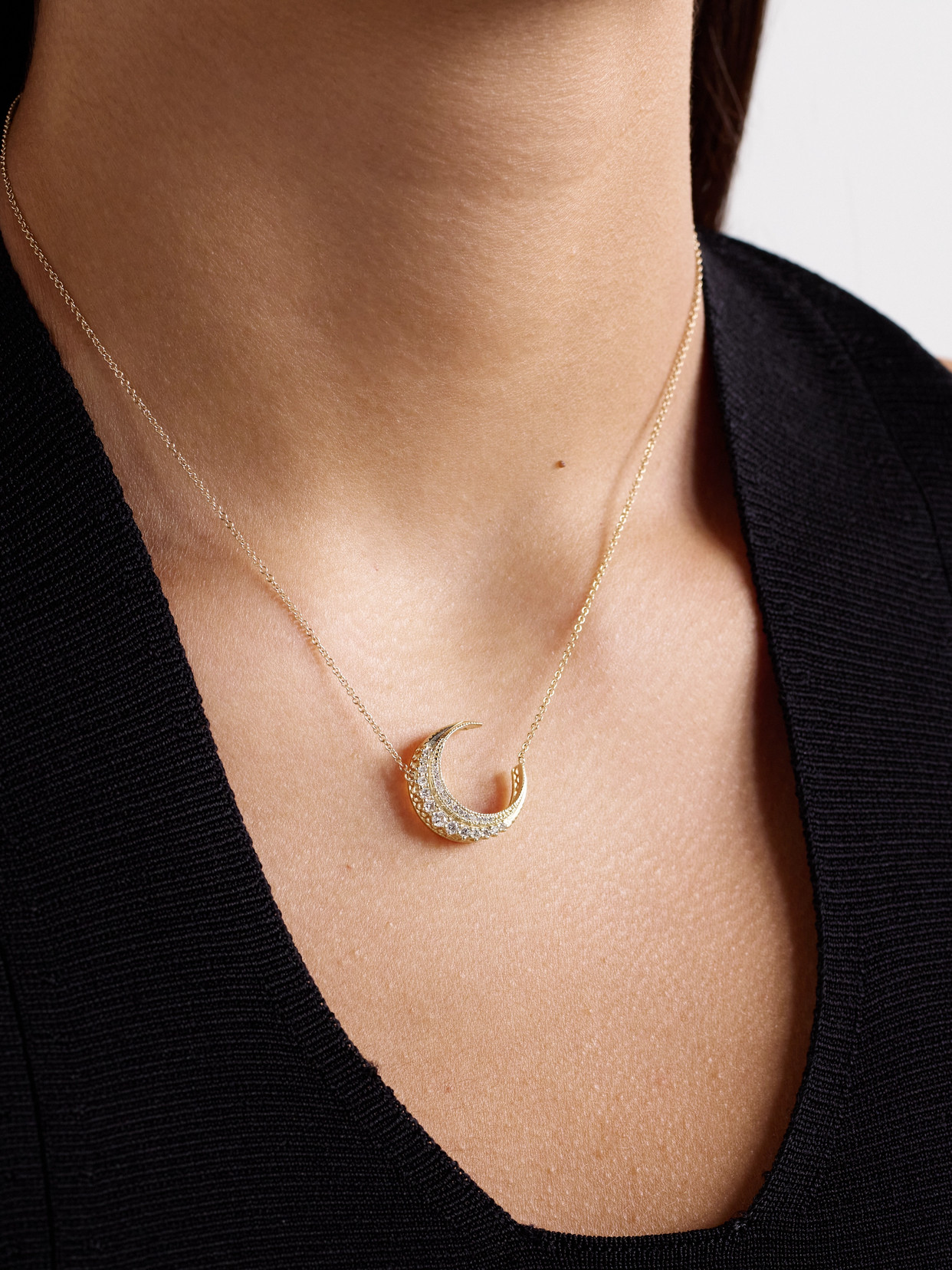 Jacquie Aiche Mini Crescent Moon 14-karat Gold Diamond Necklace In Gold