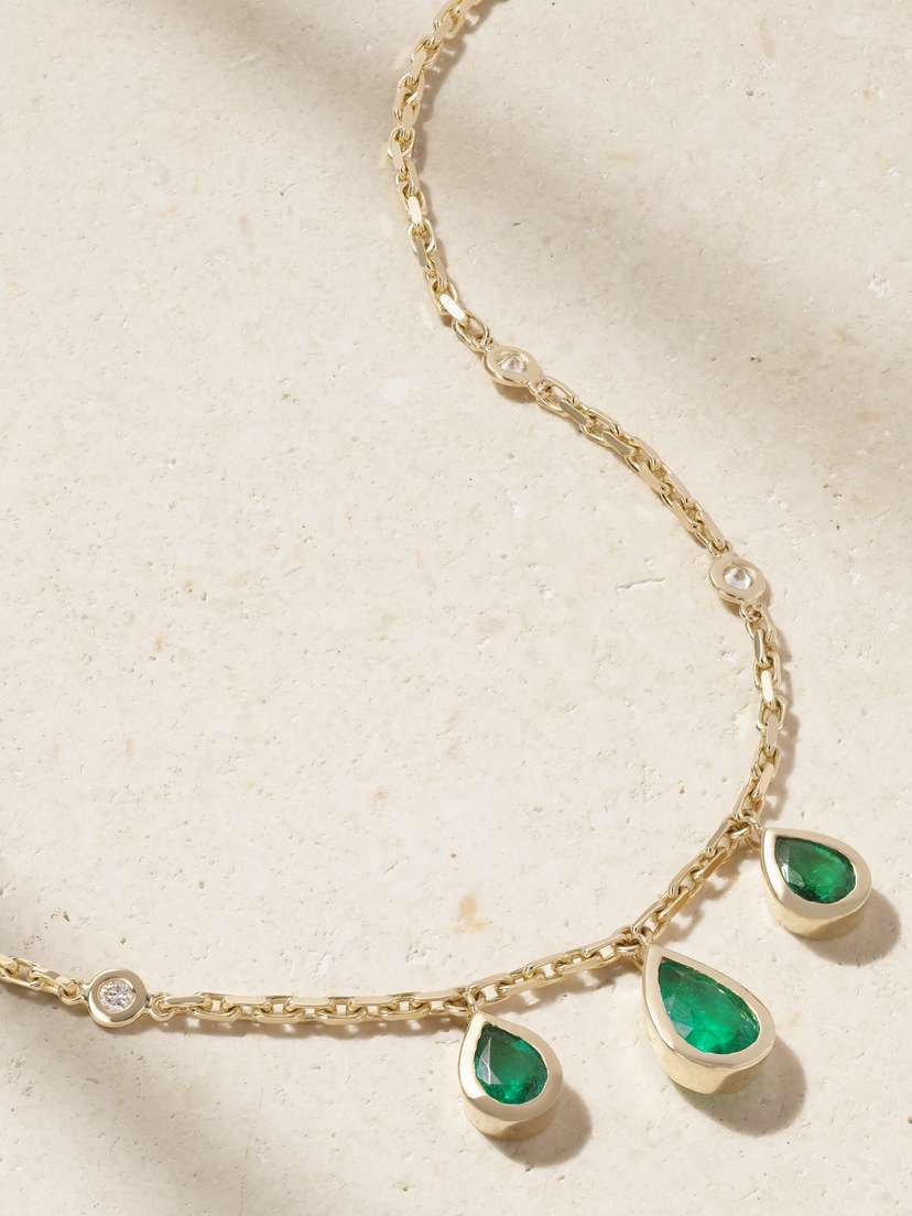 Jacquie Aiche 14-karat Gold, Emerald And Diamond Necklace