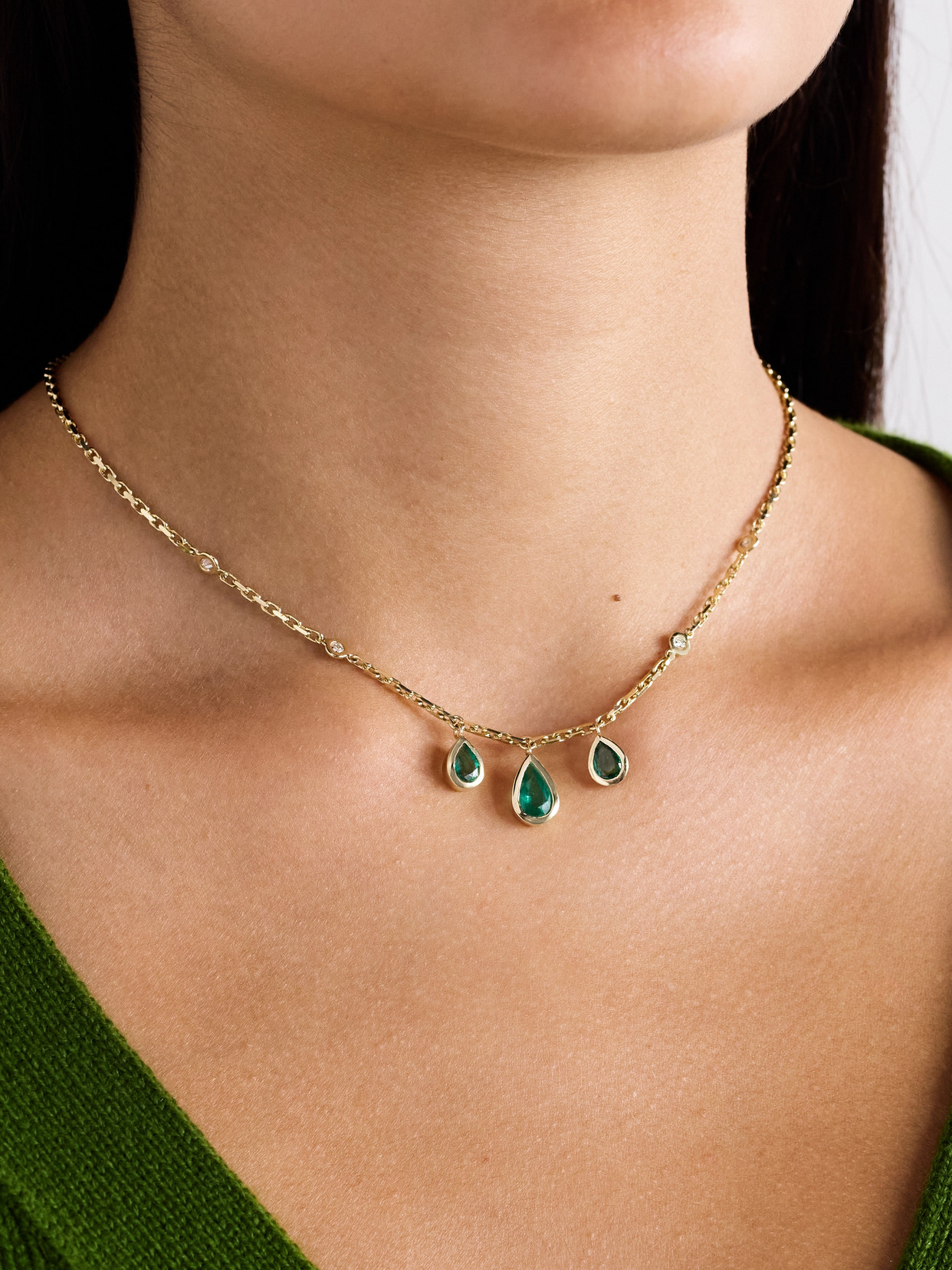 Jacquie Aiche 14-karat Gold, Emerald And Diamond Necklace In Gold