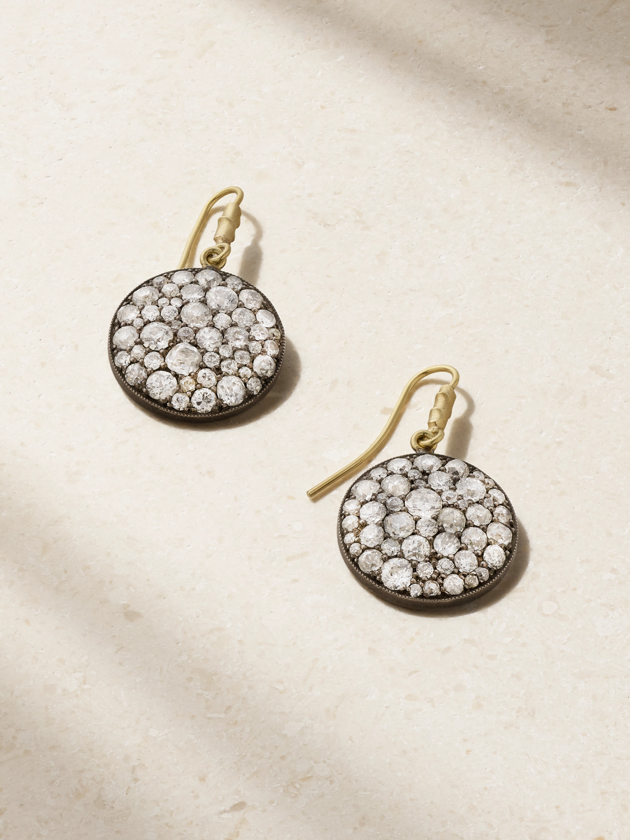 SYLVA & CIE TEN TABLE 18-KARAT GOLD, STERLING SILVER AND DIAMOND EARRINGS