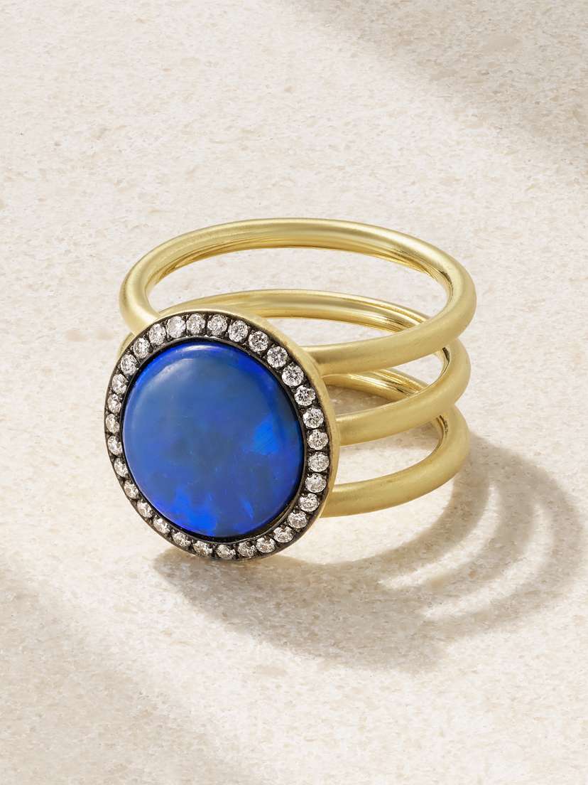 Sylva & Cie Triple Shank 18-karat Gold, Opal And Diamond Ring