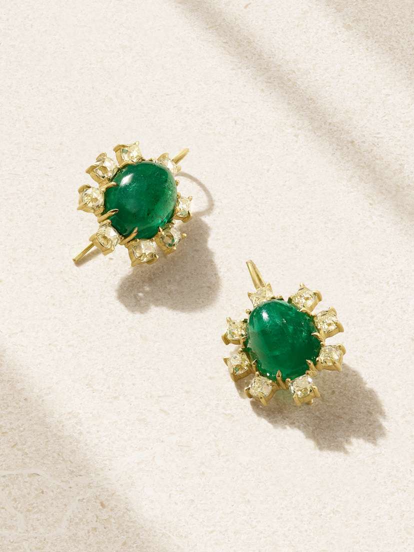 Sylva & Cie 18-karat Gold, Emerald And Diamond Earrings