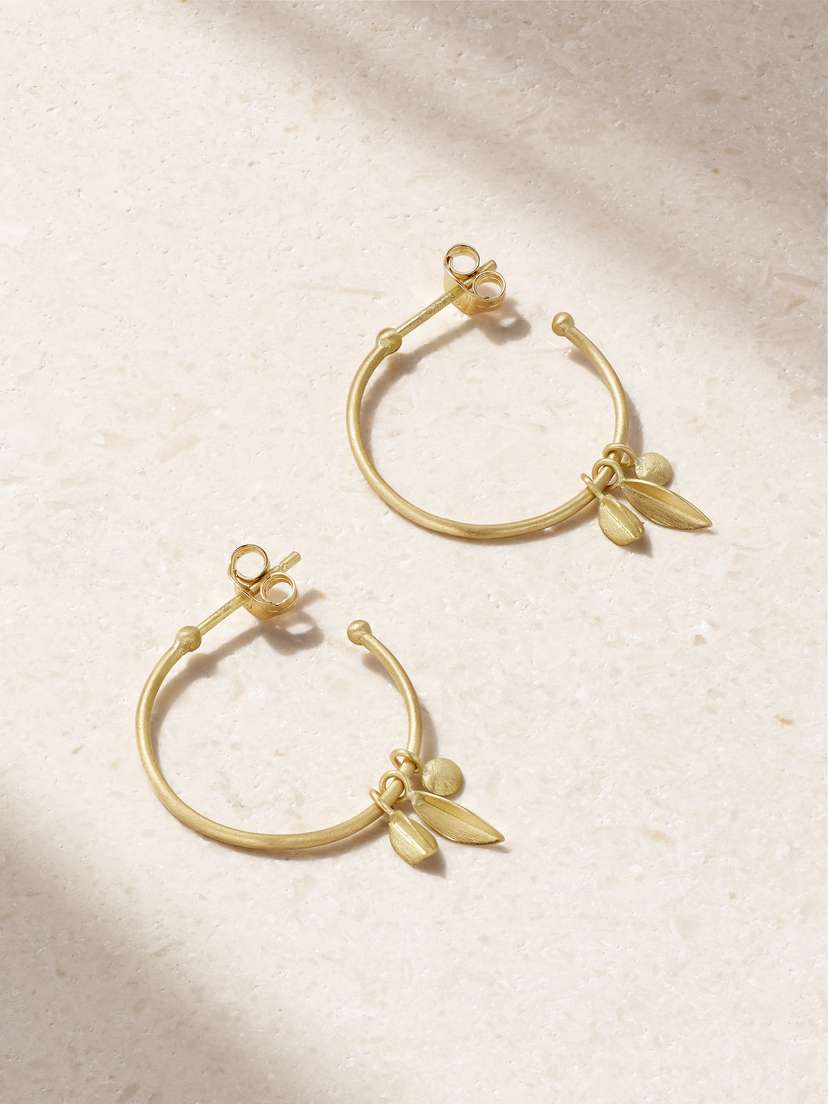 Sia Taylor Tiny Meadow Cluster 18-karat Gold Hoop Earrings