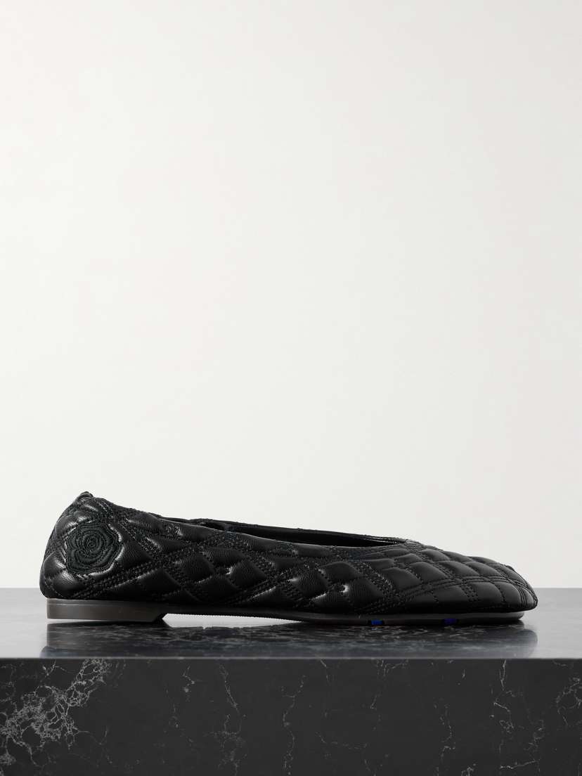 Burberry Embroidered Quilted Leather Ballet Flats