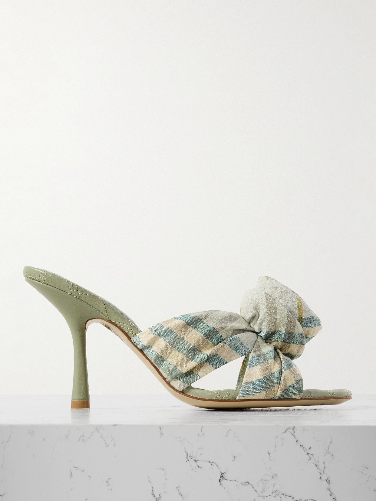 Burberry Fabric Embroidered Mews Mules With Knotted Detail In Ecru