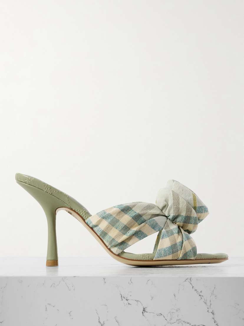 Burberry Appliquéd Checked Stretch-linen Mules