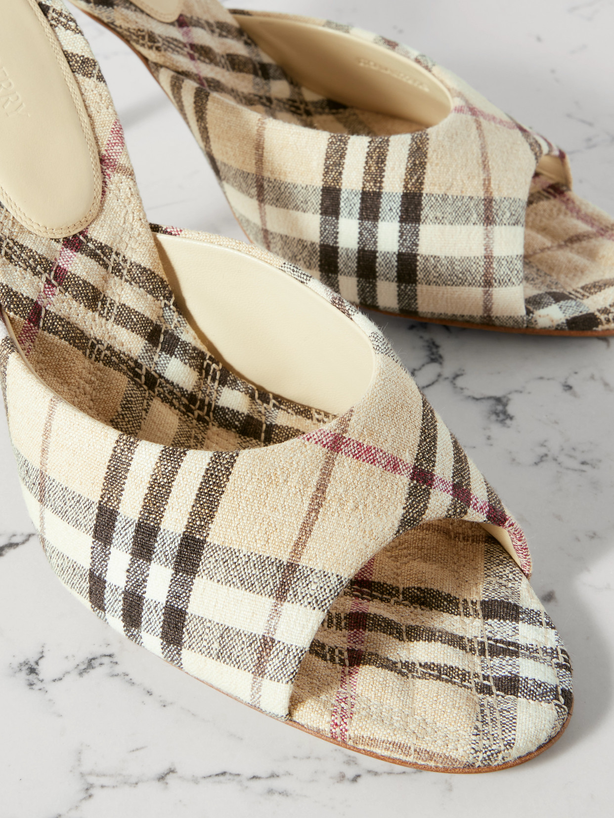 Burberry 90mm Lf Mews Check Textile Mules In Cream