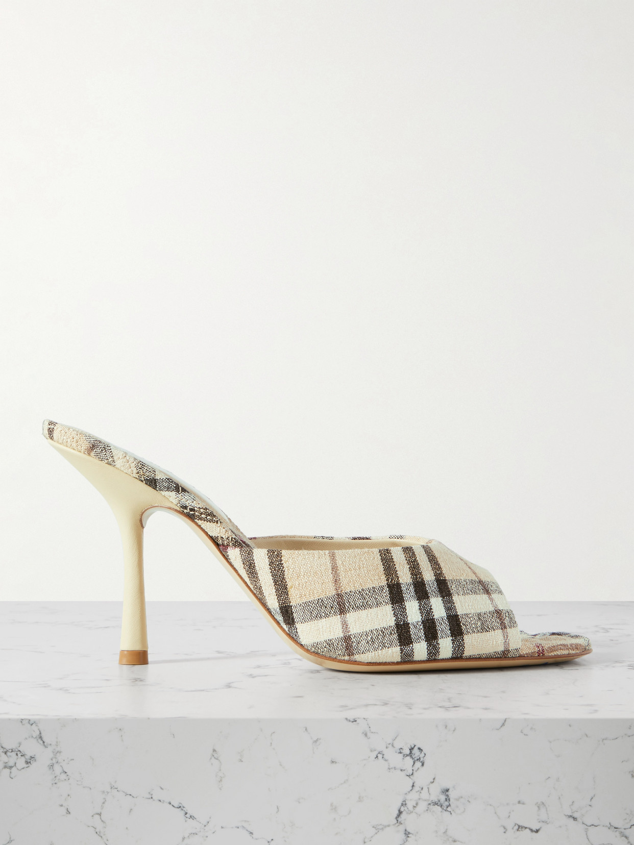 Burberry Checked Linen Mules In Cream