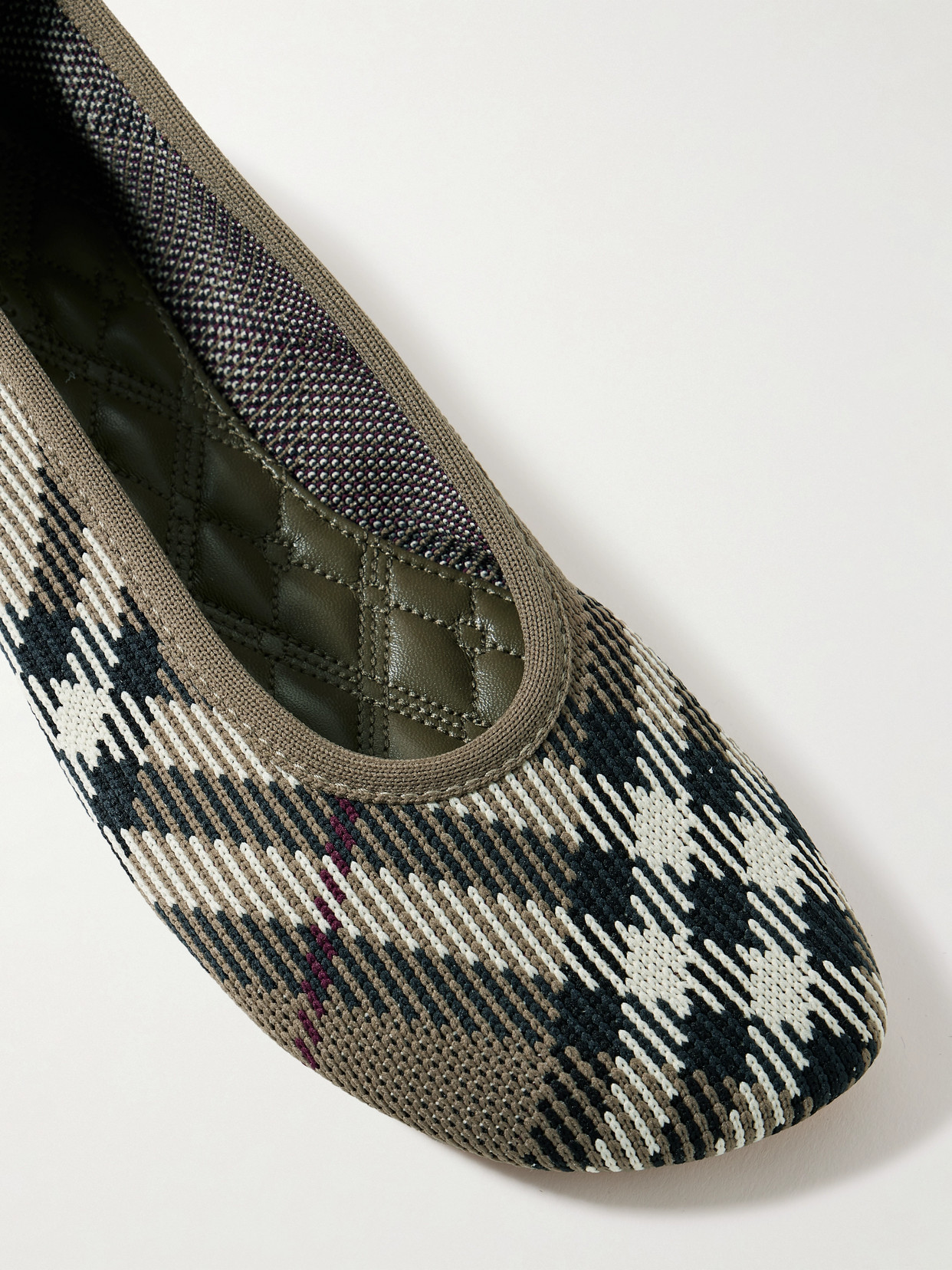 BURBERRY CHECKED JACQUARD-KNIT BALLET FLATS