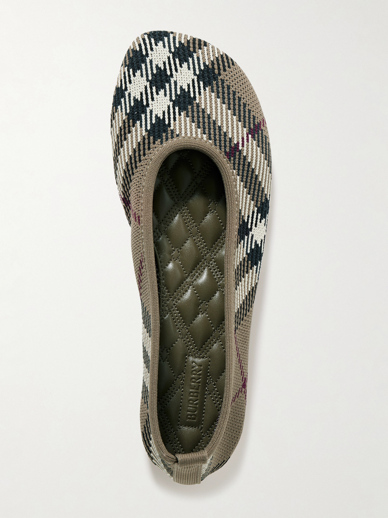 Shop Burberry Checked Jacquard-knit Ballet Flats In Neutrals