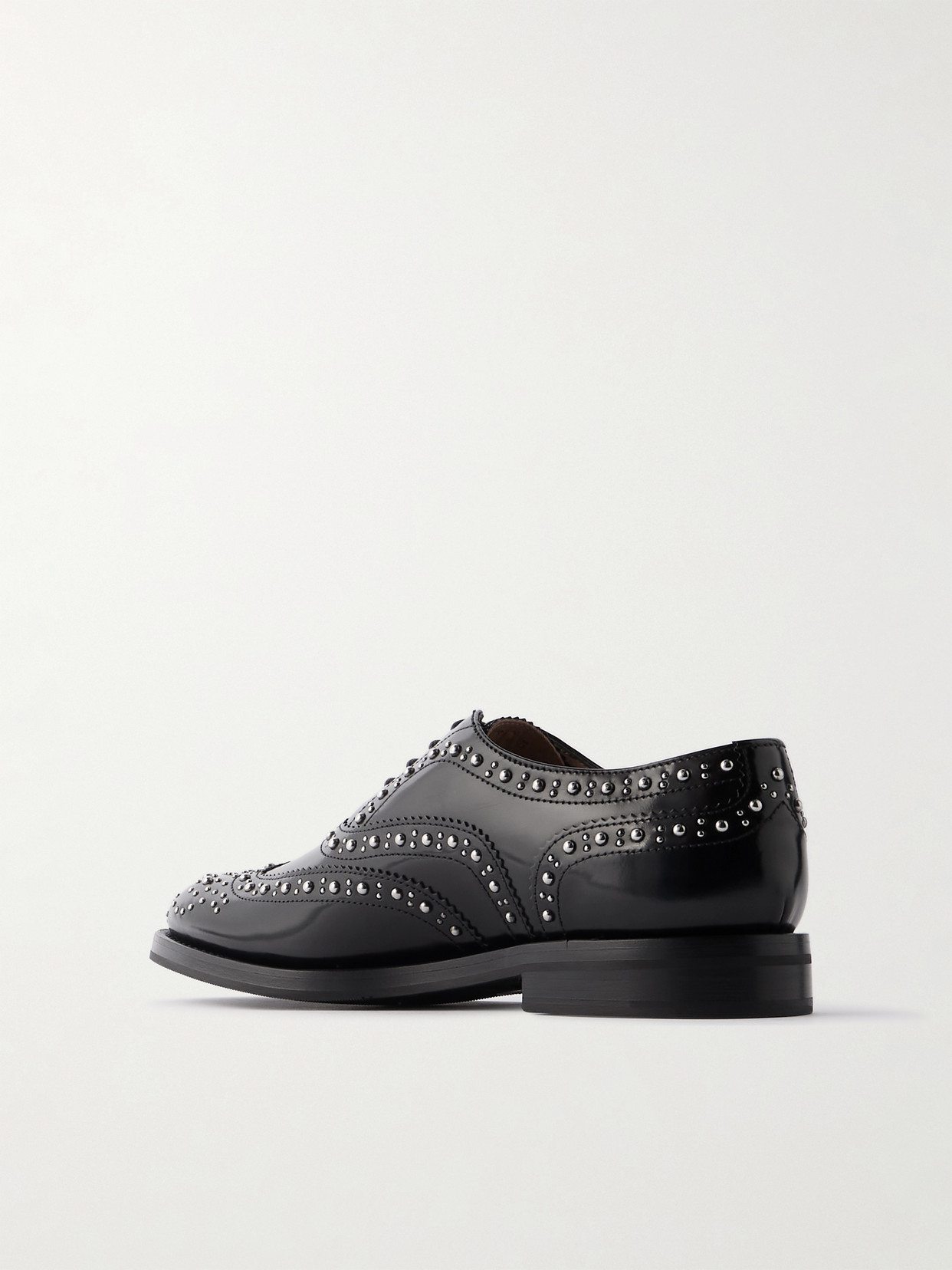 Shop Church's Burwood Met Studded Glossed-leather Brogues In Black