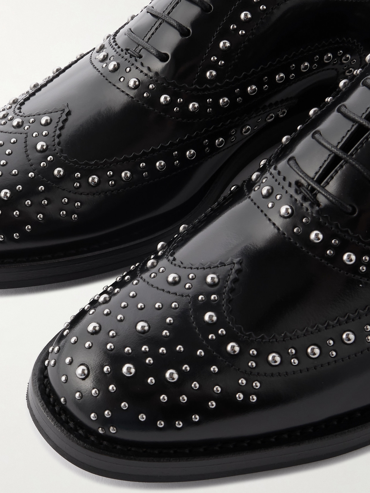 Shop Church's Burwood Met Studded Glossed-leather Brogues In Black