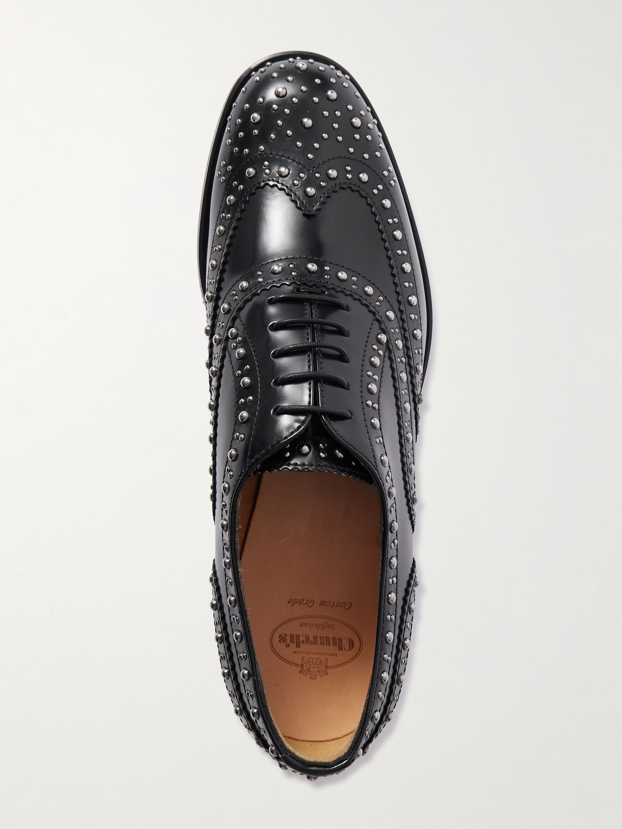 Shop Church's Burwood Met Studded Glossed-leather Brogues In Black