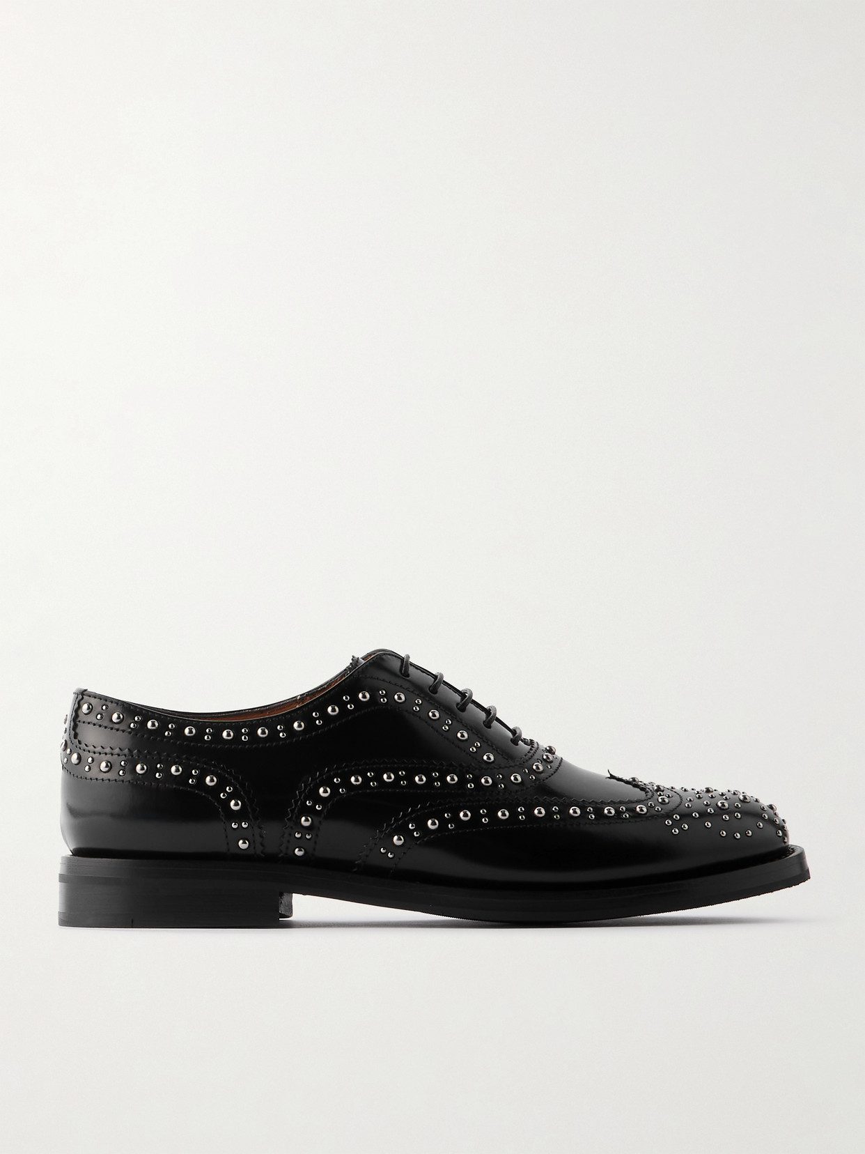 Shop Church's Burwood Met Studded Glossed-leather Brogues In Black