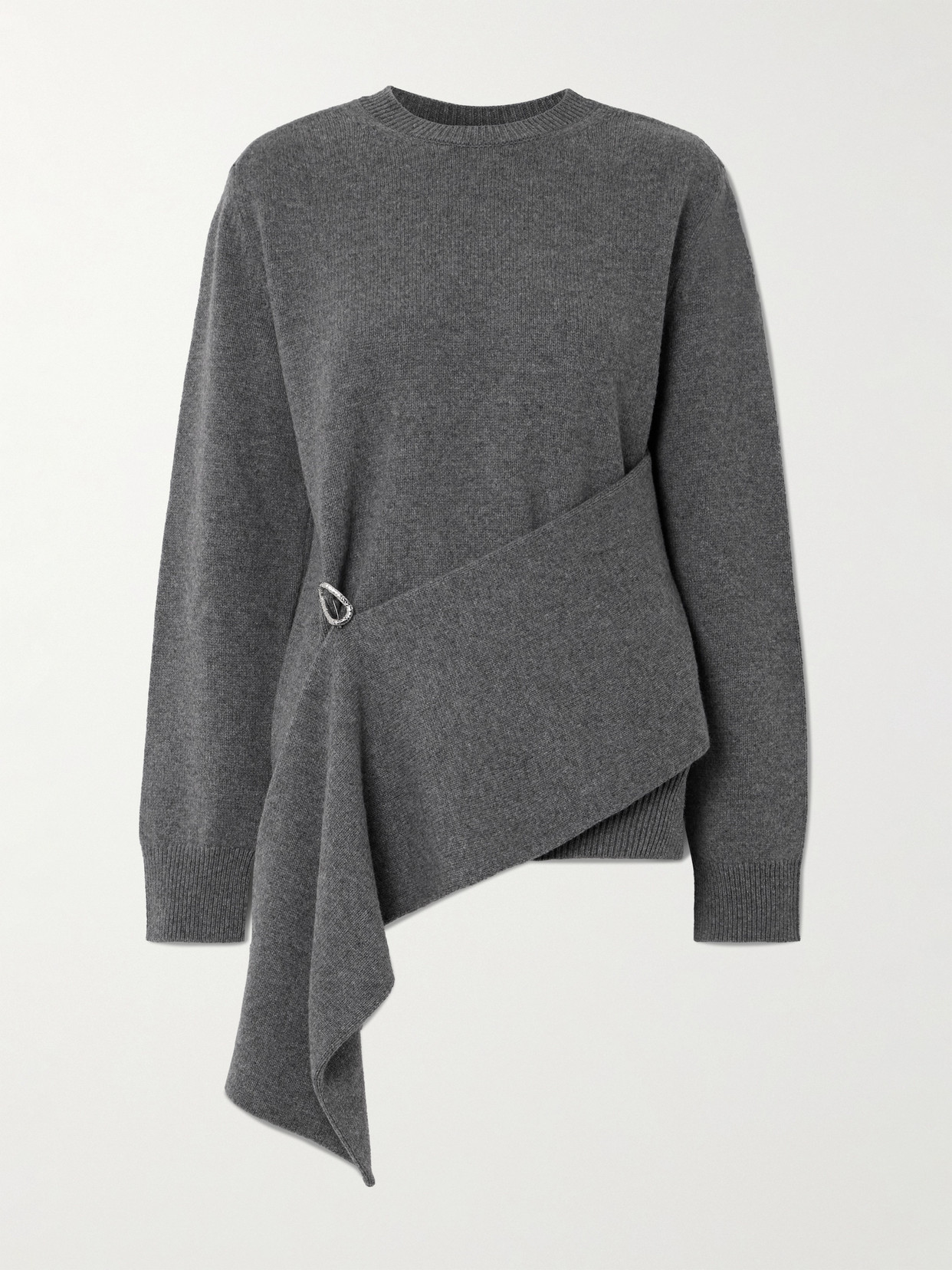 Jil Sander Embellished Draped Wool And Cashmere-blend Sweater In Gray