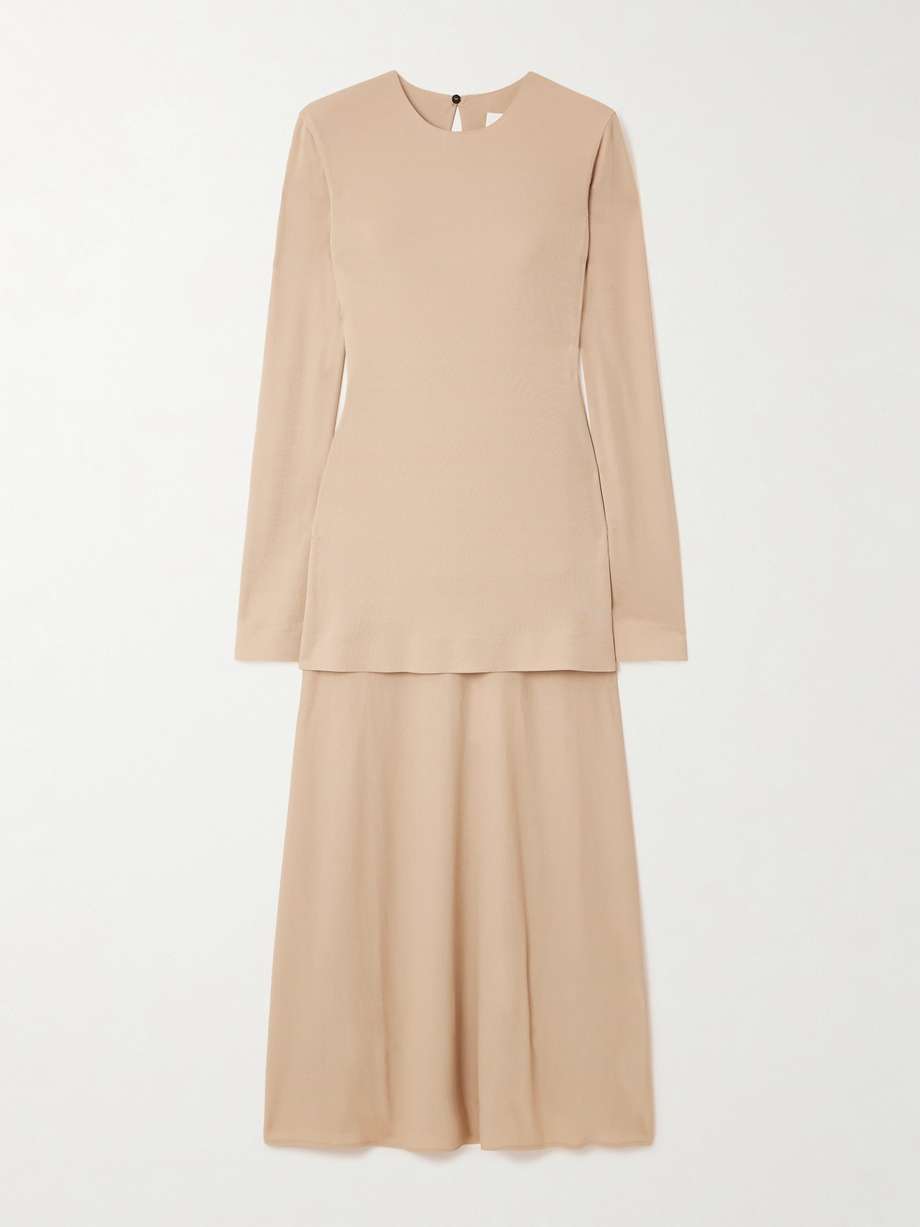 layered crepe maxi dress