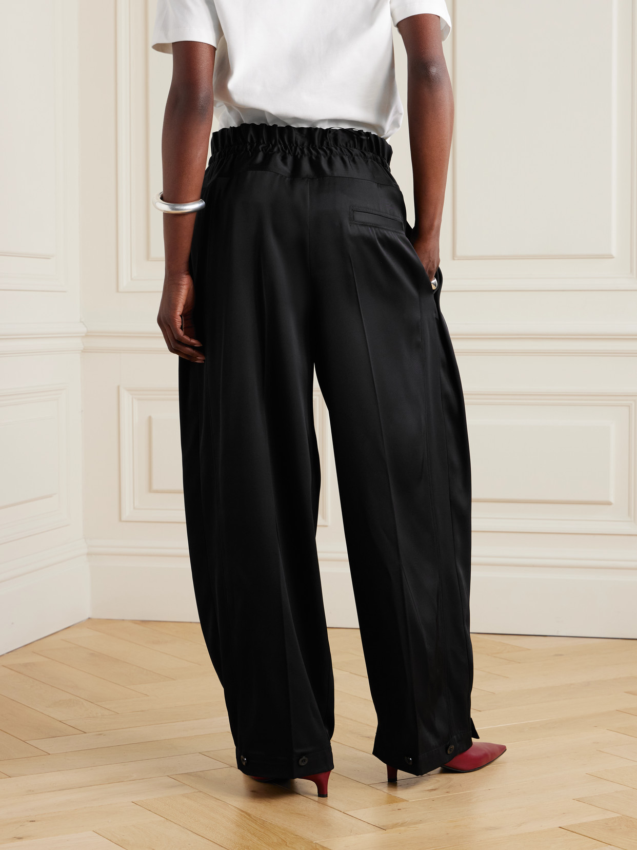 Jil Sander Pleated Satin-twill Wide-leg Pants In Black