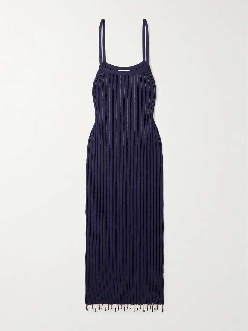 Jil Sander Bead-embellished Ribbed-knit Maxi Dress