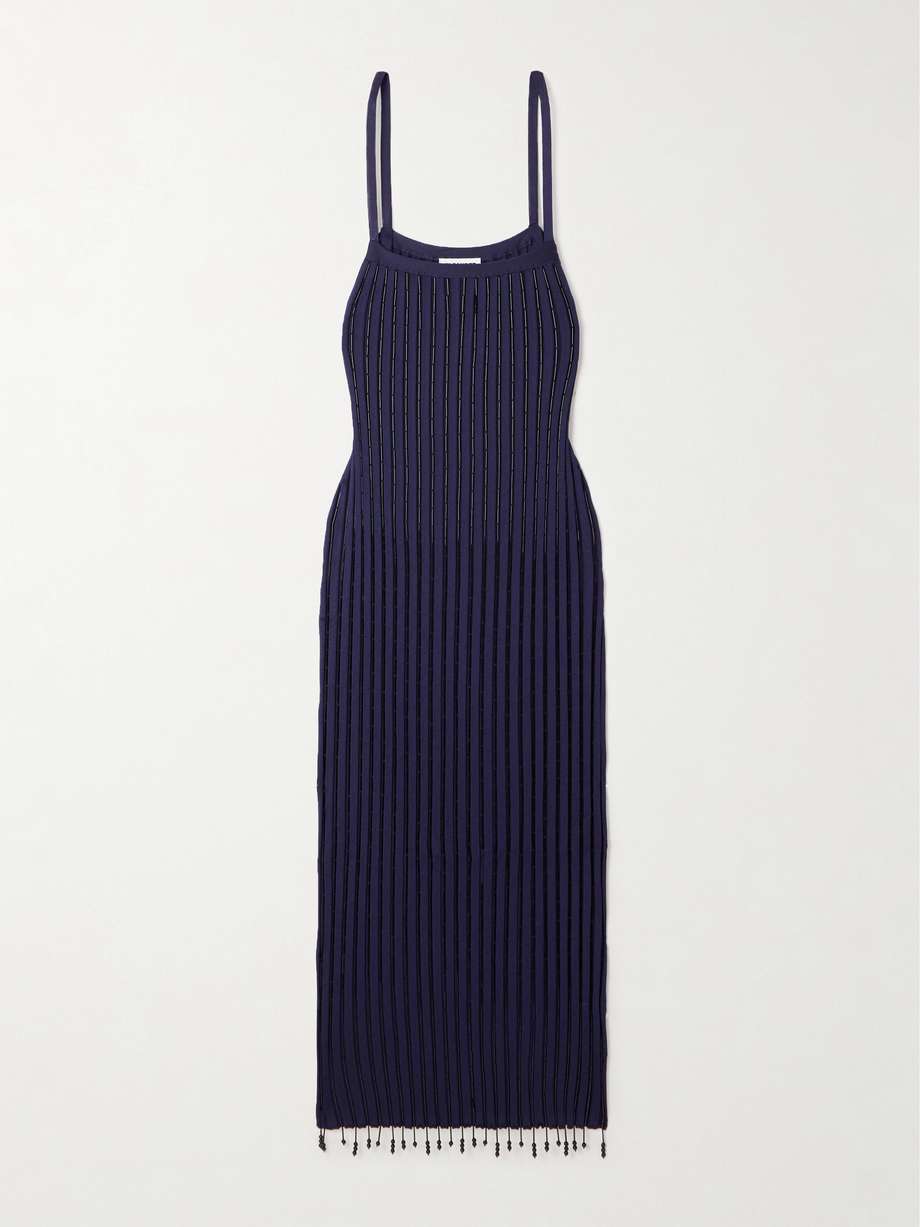bead-embellished ribbed-knit maxi dress