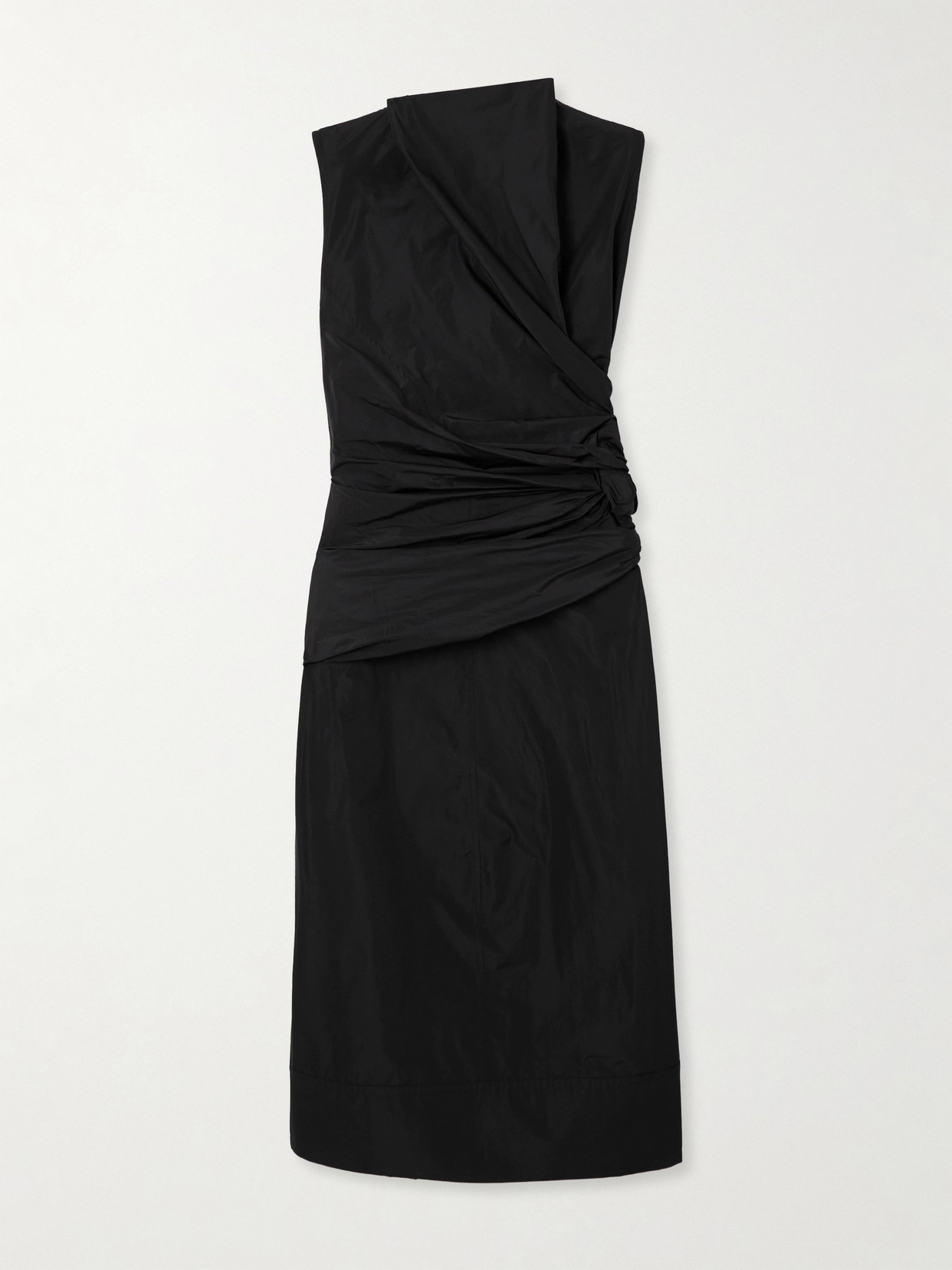 Jil Sander Gathered Shell Midi Dress In Black