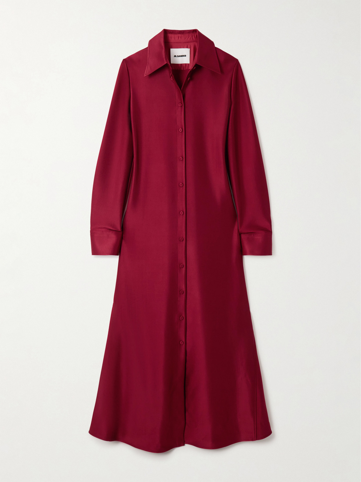 Jil Sander Satin Maxi Shirt Dress In Burgundy
